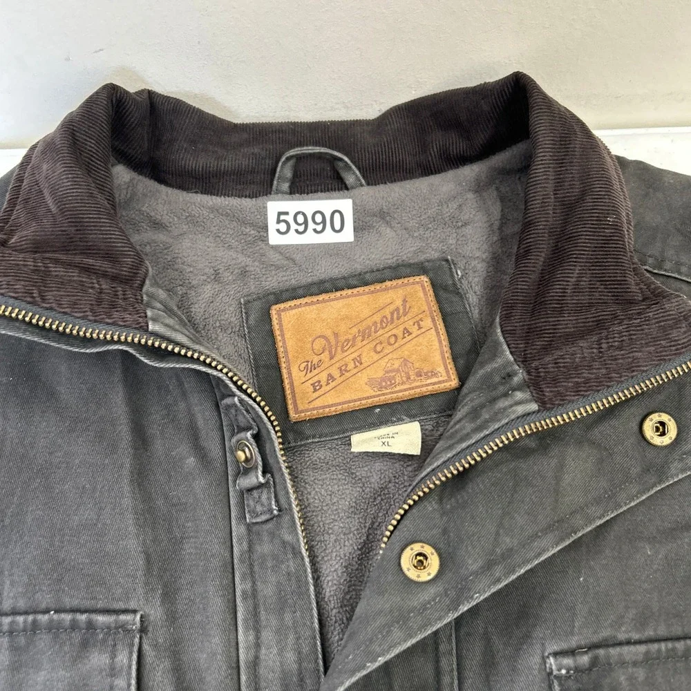 Vermont Barn Coat Mens XL Faded Black Canvas Fleece Lined Corduroy Field Jacket